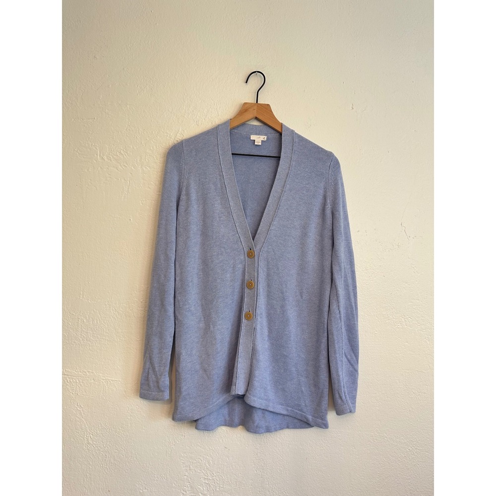 J. Jill Periwinkle Blue Cotton Silk Wool Blend V-Neck Button Cardigan XS